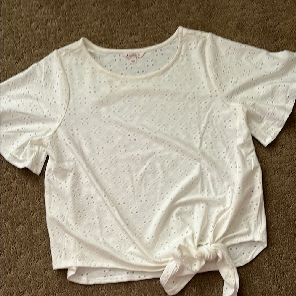 Nanette Lepore Eyelet White Tie Front Short Sleeve Tee